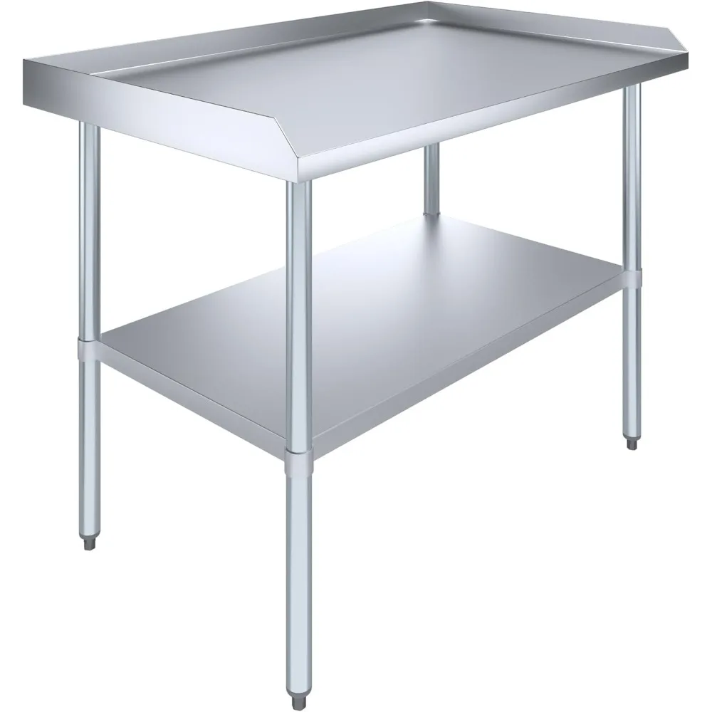 Commercial Work Table with Backsplash and Sidesplashes Stainless Steel Table with Sideguards, 48" Long x 30" Deep