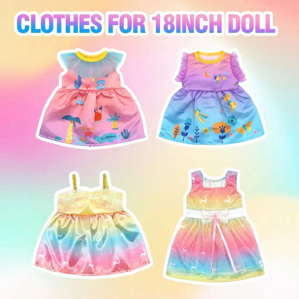 Ubranka dla lalek 18-calowych Koszulka Spodnie Sukienka z motywem kreskówkowym Akcesoria dla lalek amerykańskich Prezent na festiwal urodzinowy