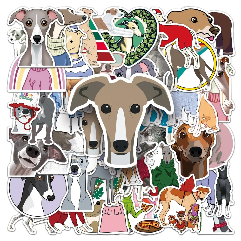 10/50pcs Cute British Pet Dog Sticker Funny Animal Greyhound Stickers Decal for Luggage Laptop Phone Scrapbook Sticker Kids Toy