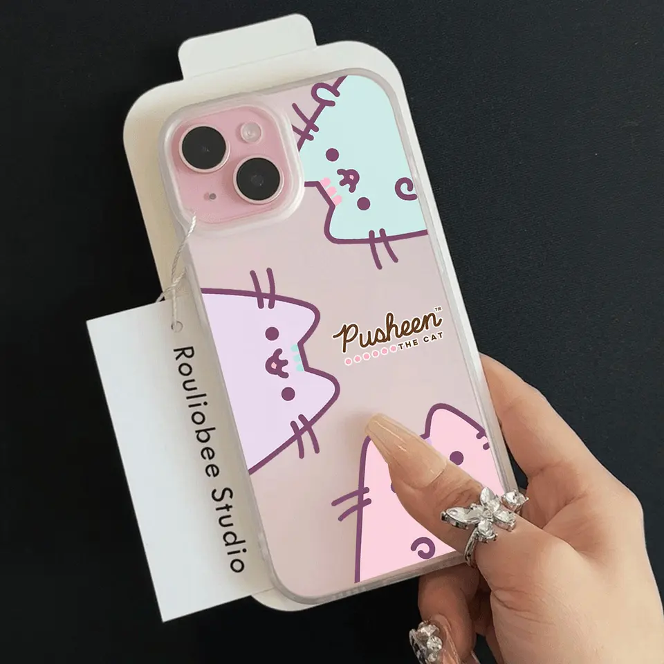 Funda transparente mate con gato Pusheen, a prueba de golpes, para iPhone 16E 16 15 14 Plus 13 12 11 7 8 Plus Pro X XR Max 3