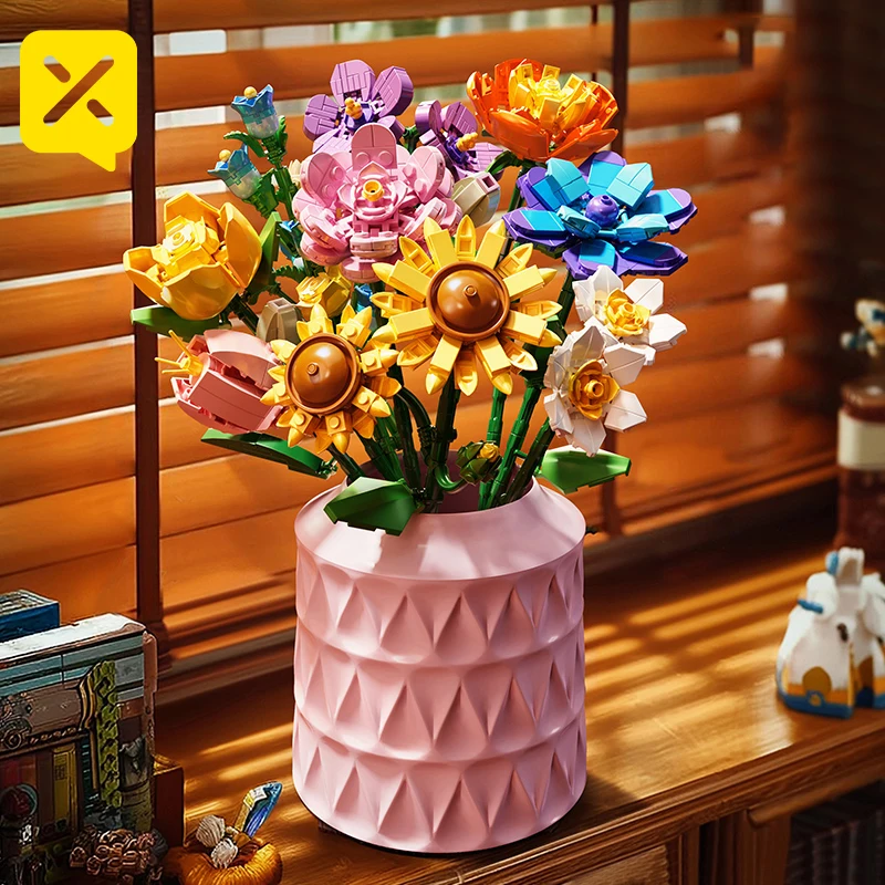 

DIY цветочный букет, набор строительных блоков, 843 шт., простая сборка, головоломка, развивающие игрушки, подарки на день Святого Валентина, украшение для домашнего рабочего стола