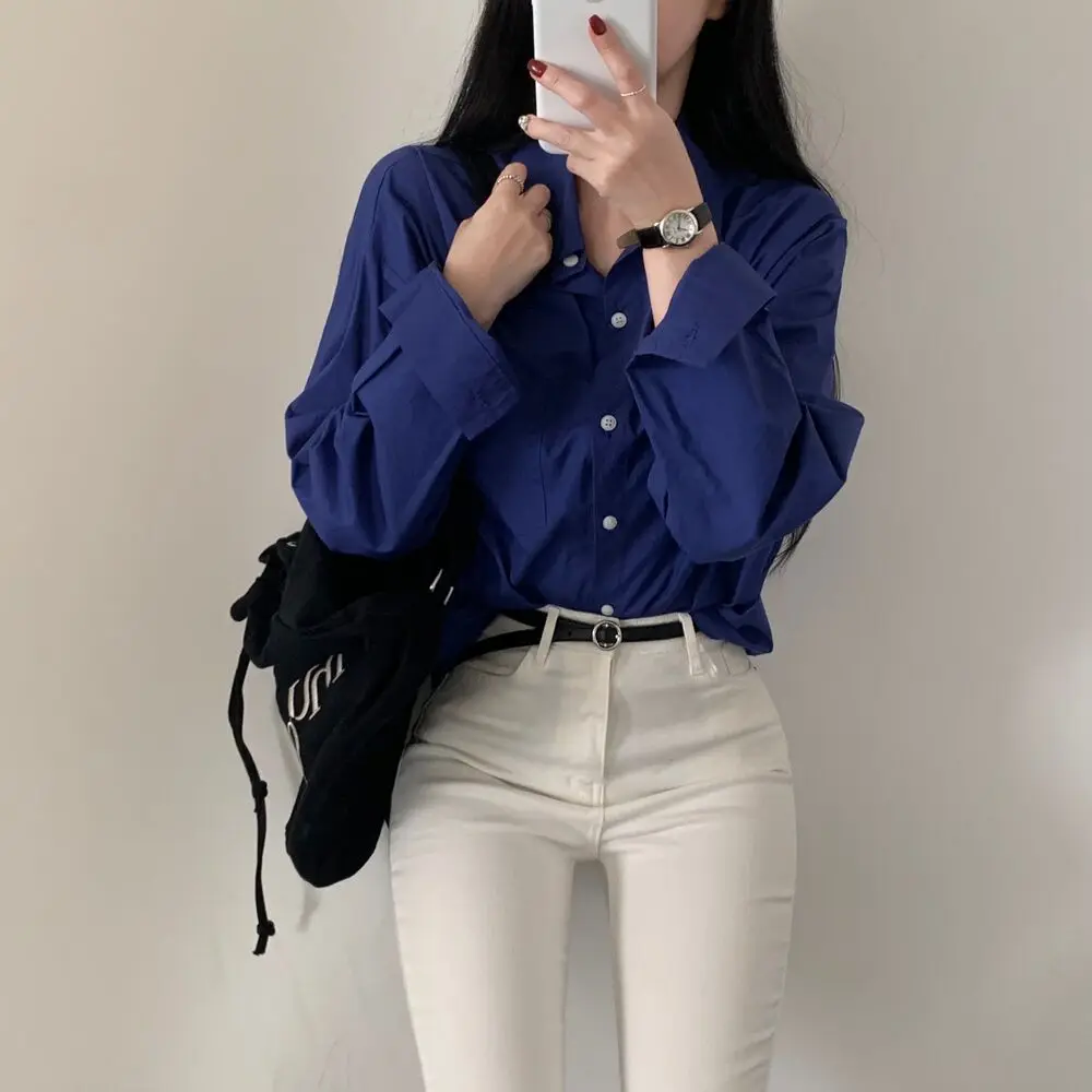 2024 Korean Style Chic Loose Shirt Temperament Simple Tops Office Lady Professional Blouse Turn Down Collar Clothes Blusas Mujer