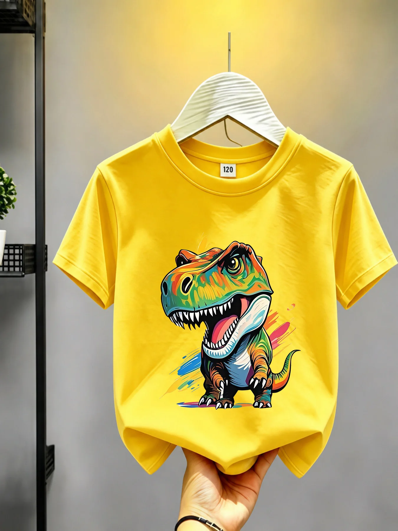 2026 New Color Splash T Rex Dinosaur Art Print Family Matching Cotton Tees Short Sleeve Tops for Mom Dad Boys Girls Daily Wear