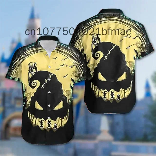 Nightmare Before Xmas Halloween Hawaiian Shirt Disney Tis the Season Halloween Button Up Shirt Jack Sally Oogie Boogie Shirt