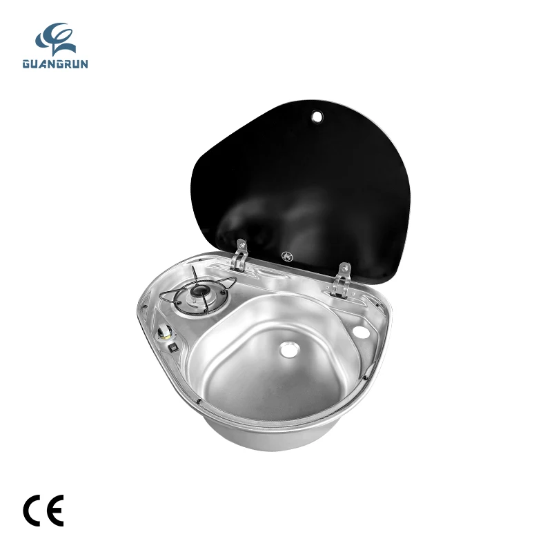 Portable Luxury Design CE Certified SUS 304 Stainless Steel Tempered Glass Cover Electric Ignition Gas Stove Sink for RVsstove