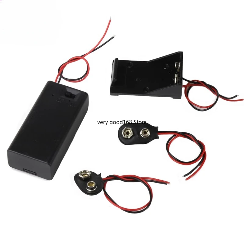 9volt Box Pack Power Toggle Black 9V Battery Holder I/T Type Battery Clips Connector Buckle with ON/OFF Switch,DC5.5 Plug