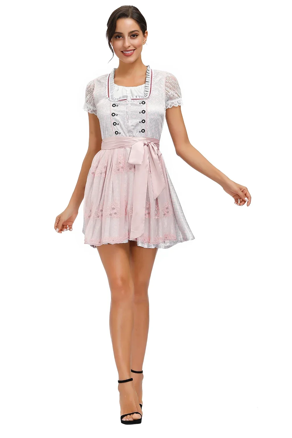 ชุดเดรสสไตล์เยอรมันสำหรับเทศกาลเบียร์บาวาเรียน Oktoberfest ชุดคอสเพลย์งานปาร์ตี้  ชุดเดรสผูกเชือกพร้อมผ้ากันเปื้อน