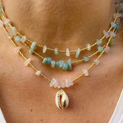 ZMZY Bohemian Thin Green Gravel Quartz Natural Stone Necklace Women's Fashion Necklace Jewelry collares Womens Beach Jewelry
