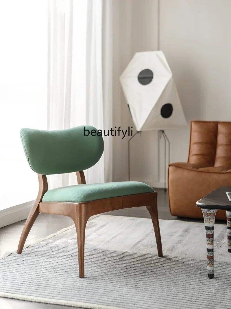 

xzWalnut Solid Wood Retro Fabric Modern Minimalist Large and Small Apartment Type Living Room Bedroom Balcony Leisure Chair