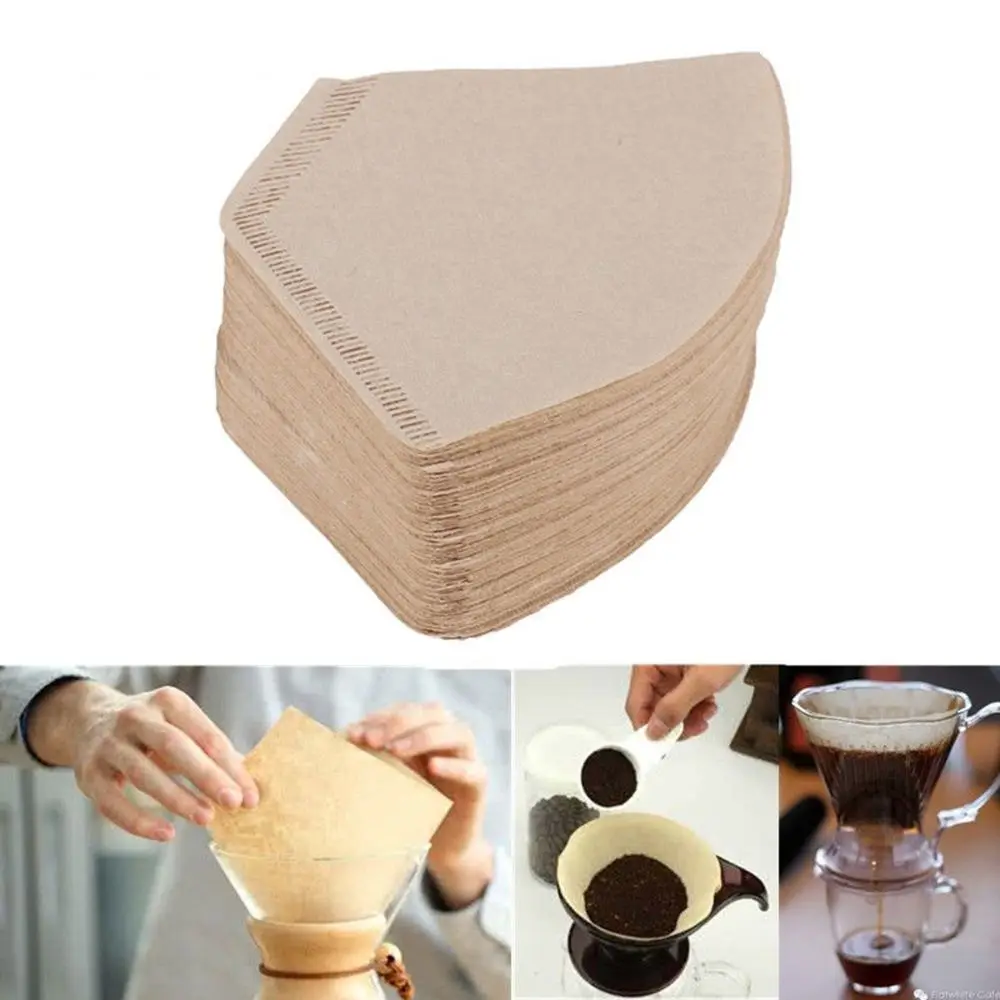 Substituição De Cafeteira De Madeira, Filtros Profissionais De Papel, Forma De Cone Crus, Gotejamento Filtro De Café, Ferramenta Espresso, 2-4 Cup, 100Pcs