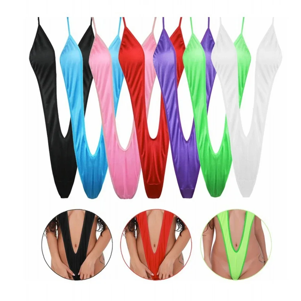 Women Bright Solid Color 1piece Bikini Thong G-string Monokini-Female Sexy Swimsuit Underwear Bodysuit Beach Swimwear