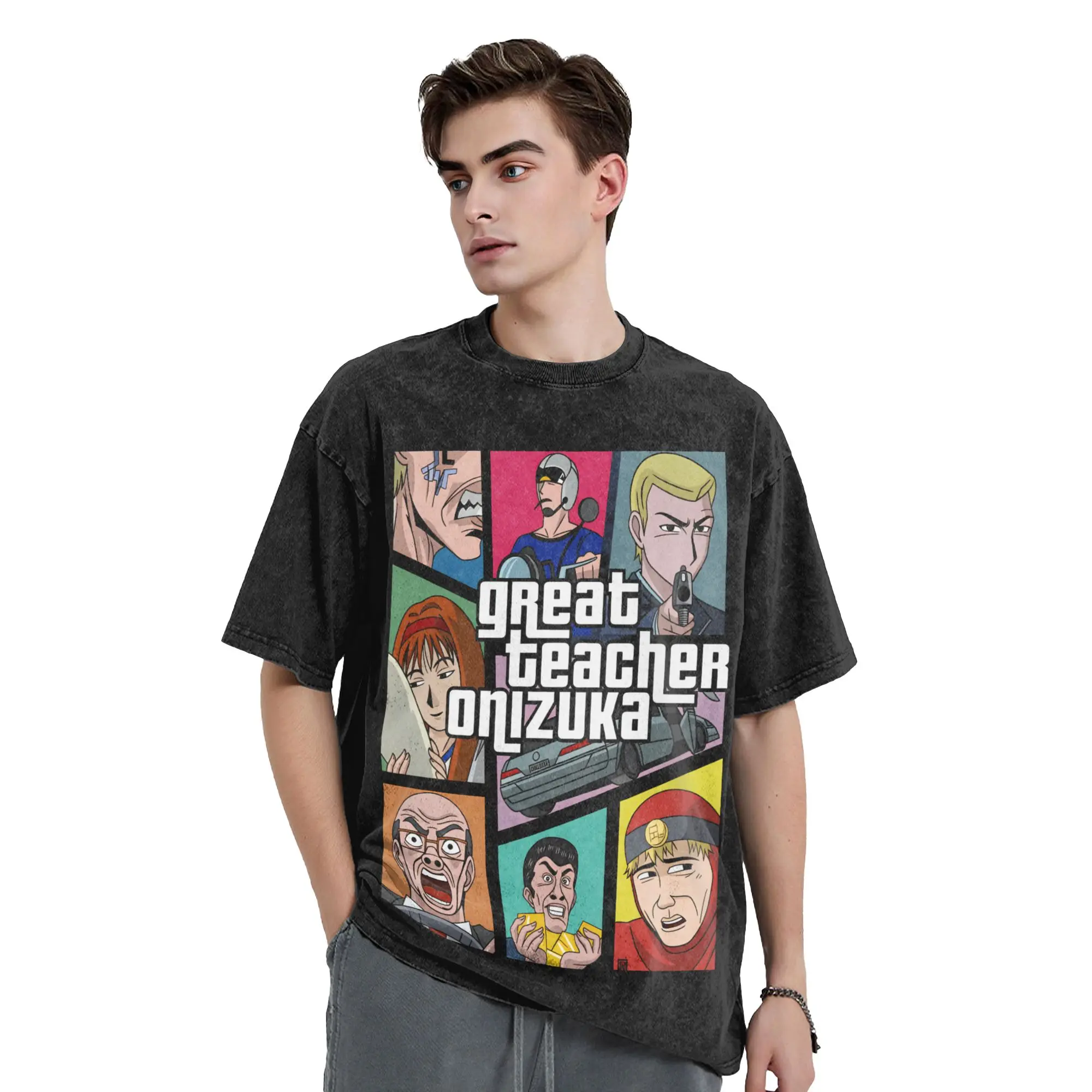 Man T Shirt GTO Anime Great Teacher Onizuka  Washed T Shirts Fashion  Summer Tees Y2K Basic Loose Cotton Tops New Arrival