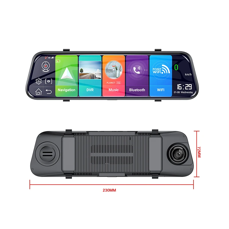 10 Inch 4G Android 8.1 Rear View Mirror Front And Rear Dual Lens Dash Cam With ADAS FHD WIFI GPS Navigation Reverse Camera