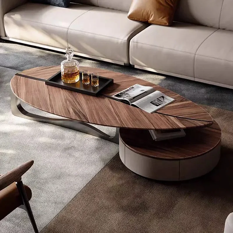 Light Luxury Coffee Table Designer High-End Living Room Walnut Shaped Storage Coffee Table