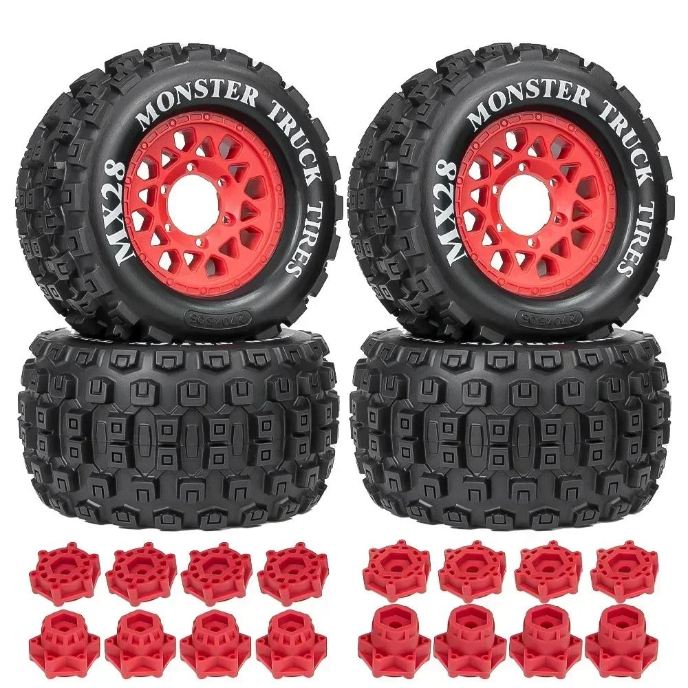 

4pcs 128mm 1/10 Monster Stunt Truck Tire 12mm and 14mm Hex for TRXS MAXX ARRMA Granite KRATON Outcast Tamiya Losi Redcat