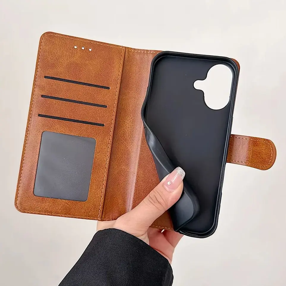 Flip Wallet PU Leather Phone Case For iPhone 17 E 16 15 14 13 12 11 Pro Max Plus Card Slot Bracket Business Matte Protect Cover