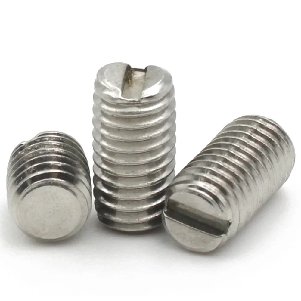 12-80pcs/lot 304 Stainless Steel M2 M2.5 M3 M4 M5 M6 M8 Slotted Head Set Screw Flat Point Set Grub Screw Headless Set Screws