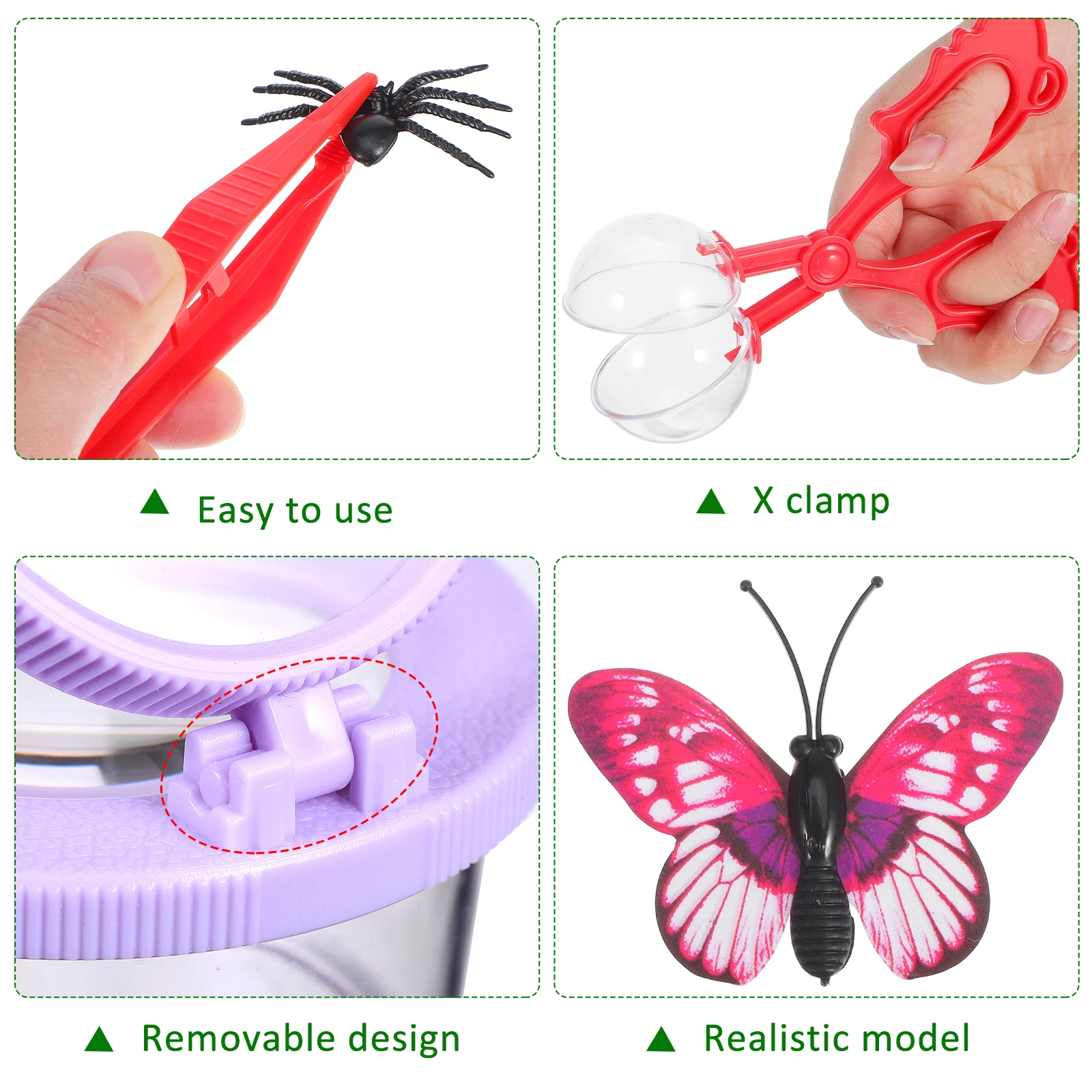 

1 set Box Magnifier Clear Plastic Container Child Viewing Jars Tweezers Clips Breeding Observation Tool