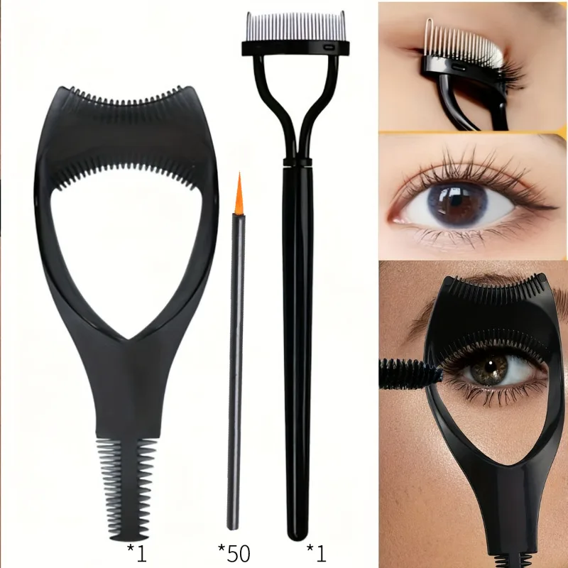 52pcs/set Makeup Tool 1pc Stainless Steel Eyelash Separator 1pc Three in One Eyelash Comb Protector 50pc Disposable Eyeliner Pen