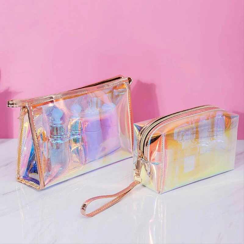 Fashion Chic PVC Cosmetic Bag Women Transparent Make Up  Bag Toiletry Waterproof Travel Storage Beauty Makeup Wash Case Bags