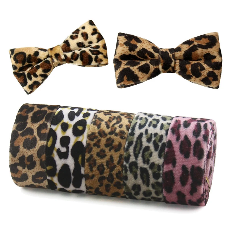 10/25/40mm Velvet Ribbon  Leopard Pattern Fabric  DIY Handmade Hair Bow Maker Tape Headwear Headband Making Crafts Accessories