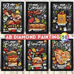 AB Diamond Painting Food poster Fries Burger Pizza Sandwich Kitchen Decor Full Diamond ricamo punto croce diamante mosaico