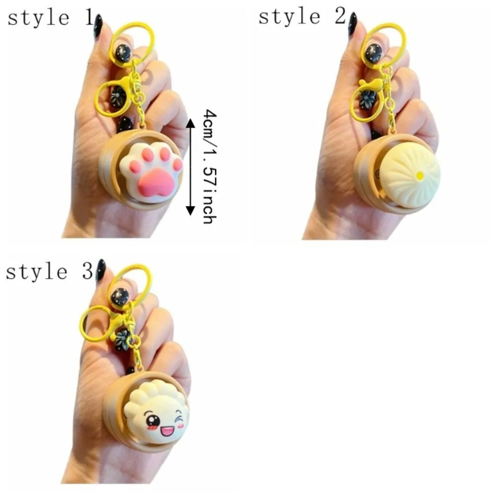 Light-up Press Keyboard Keychain Mini Rotational Sound Generation Button Clicker Keyring Cartoon Relaxed Steamed Bun Keyring