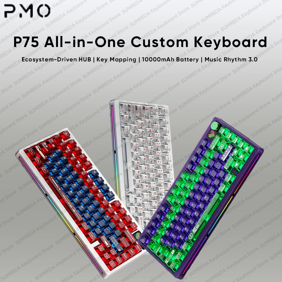 

PMO P75 Wireless Mechanical Keyboard Bluetooth 2.4G Wired RGB Hot Swap 0.8ms Delay Gasket Ergonomic Gaming Keyboard With knob