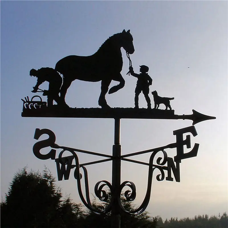 2X Metal Weathervane Farmer And Horse Mount Weather Vane Wind Direction Indicator-B51B