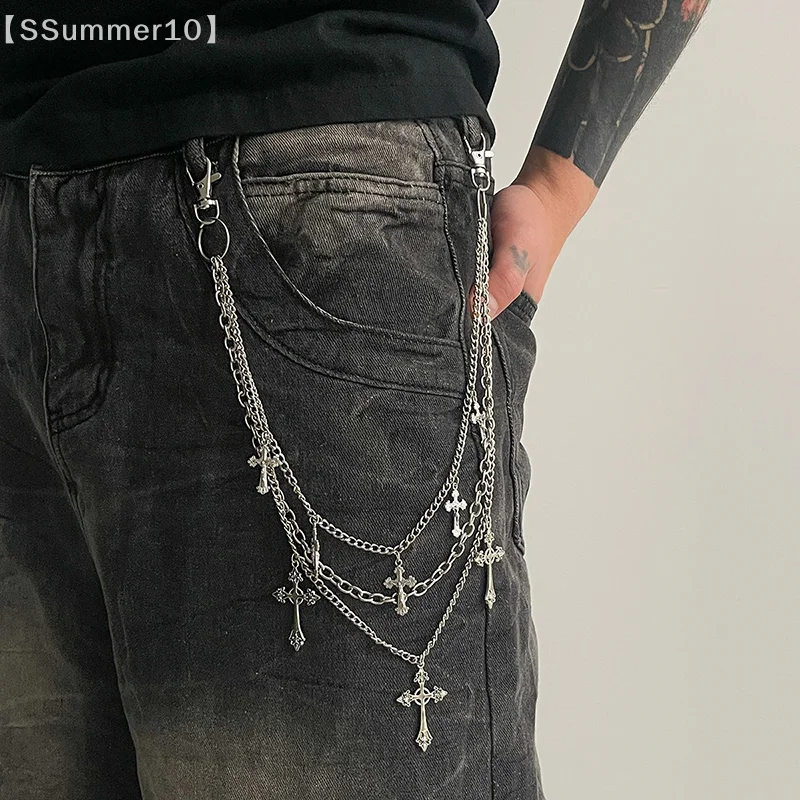 【SSummer10】Punk Rock Multi-layer Cross Pants Waist Chain Men Women Wallet Charm Jeans Unisex Hip-hop Jewelry Gift【SS】