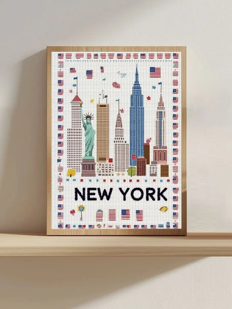 1 Stück 30X40CM/11,8*15,74 Zoll New York Gestempeltes Kreuzstich-Set DIY-Set 11CT/14CT DIY-Stickset DIY-Kreuzstich-Set – Detail 1