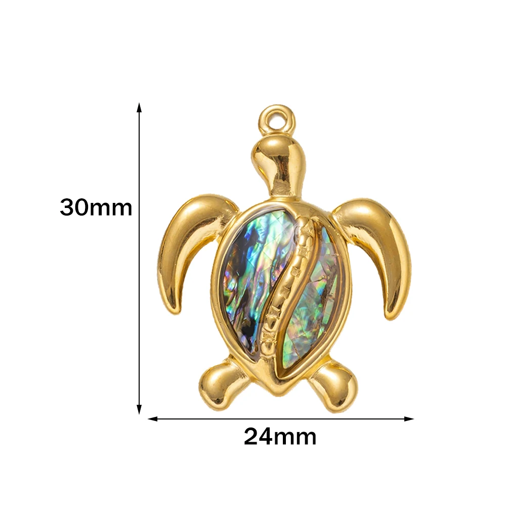 2 Stück Ocean Series 304 Edelstahl & Muschel Charms für DIY Schmuckherstellung Goldfarbe Meeresschildkröte Tier Muschel Anhänger Halskette