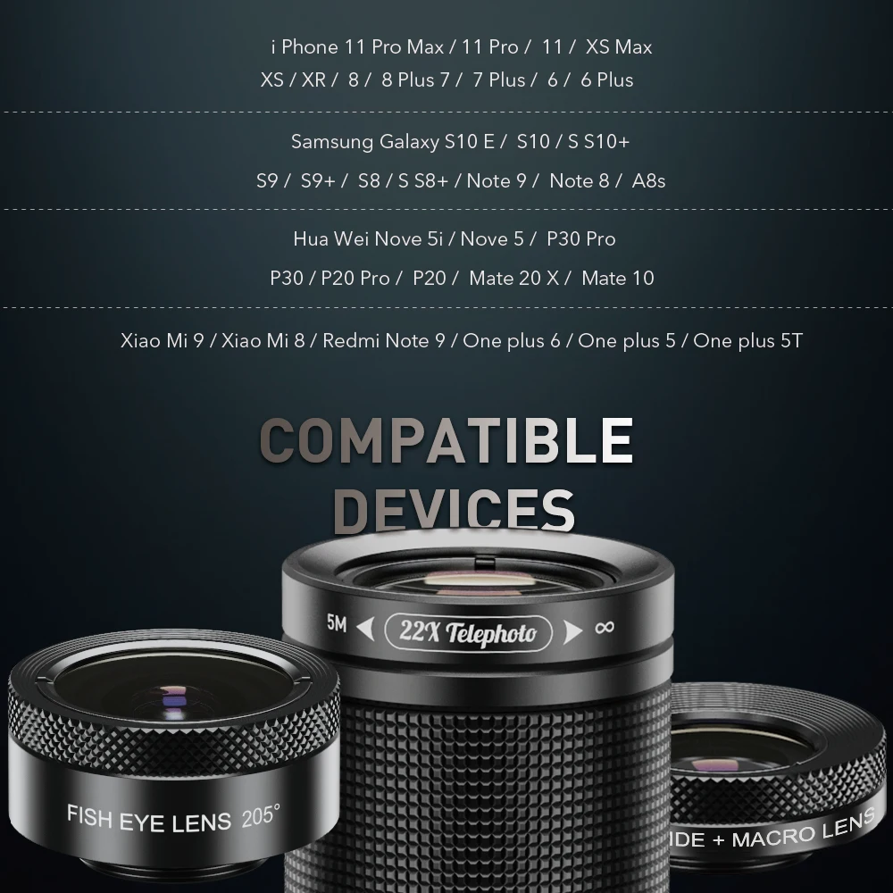 Apexel-望遠レンズキット22x,望遠レンズ,マクロおよび広角,ズーム,単眼,iPhoneおよびSamsung用
