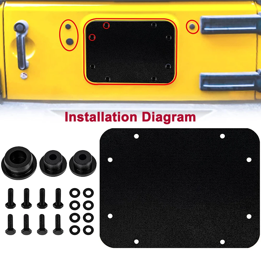 Car Spare Tire Carrier Delete Filler Plate Cover Tailgate Plug Rubber for Jeep Wrangler JK 2007-2017 2/4-Door Exterior Accessory