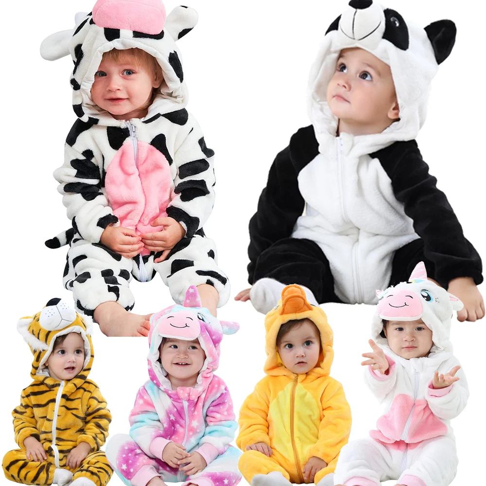 2022 Winter New Born Baby Clothes Ropa Bebe Fox Cow Pajamas Boy Rompers Kids Panda Costume for Girl Infant Jumpsuit 3 9 12 Month