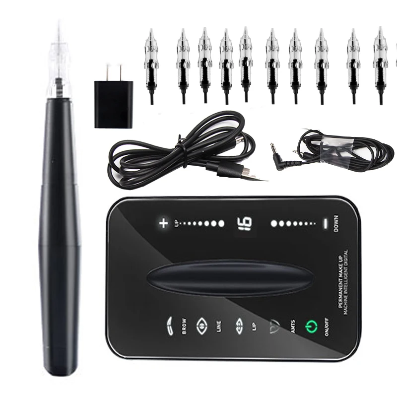 

1 set Black Tattoo Machine Set Pen Electric Coreless Motor PMU Machines Microblading Gun For Permanent Makeup Eyebrow Lip