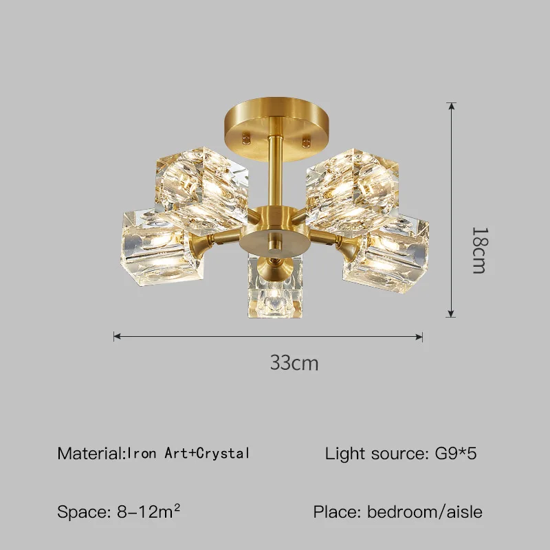 Moderne Kristallen Kroonluchter G9 Basis Goud Luxe Semi-Flush Montage Plafond Lamp Voor Woonkamer Eetkamer Slaapkamer Keuken
