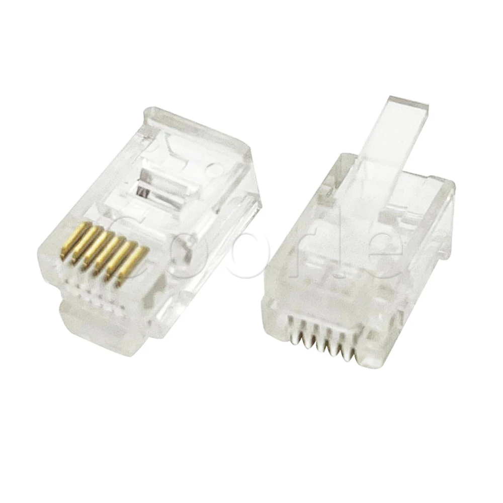 10PCS RJ12 6P6C Connector Medium extended Body RJ11 6-Core Telephone Cable UTP Modular Plug L=16.6mm