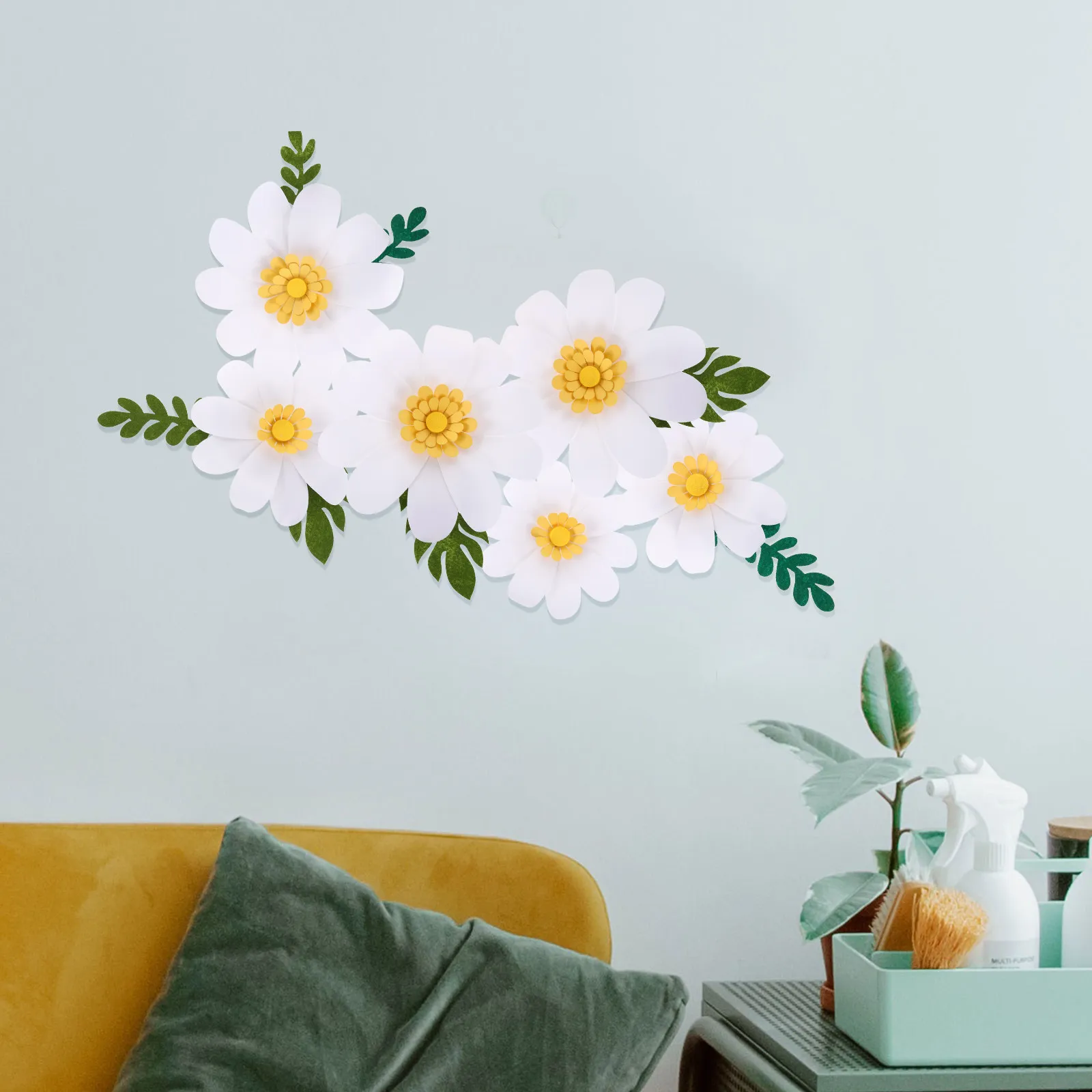 1Set Daisy Paper Flower Wall Decor Handmade Minimalist Spring Floral Wall Decals Easy Install Sturdy Longlasting for Home Party
