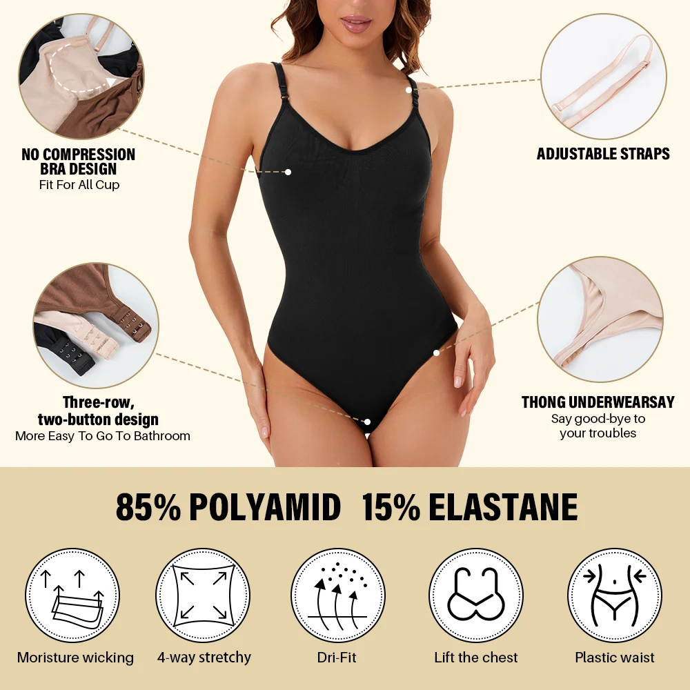 High Elastic Bodysuit for Women Tummy Control Shapewear Sexy Seamless Sculpting Thong Body Shaper Slimmer Slimming Black Tank image 5