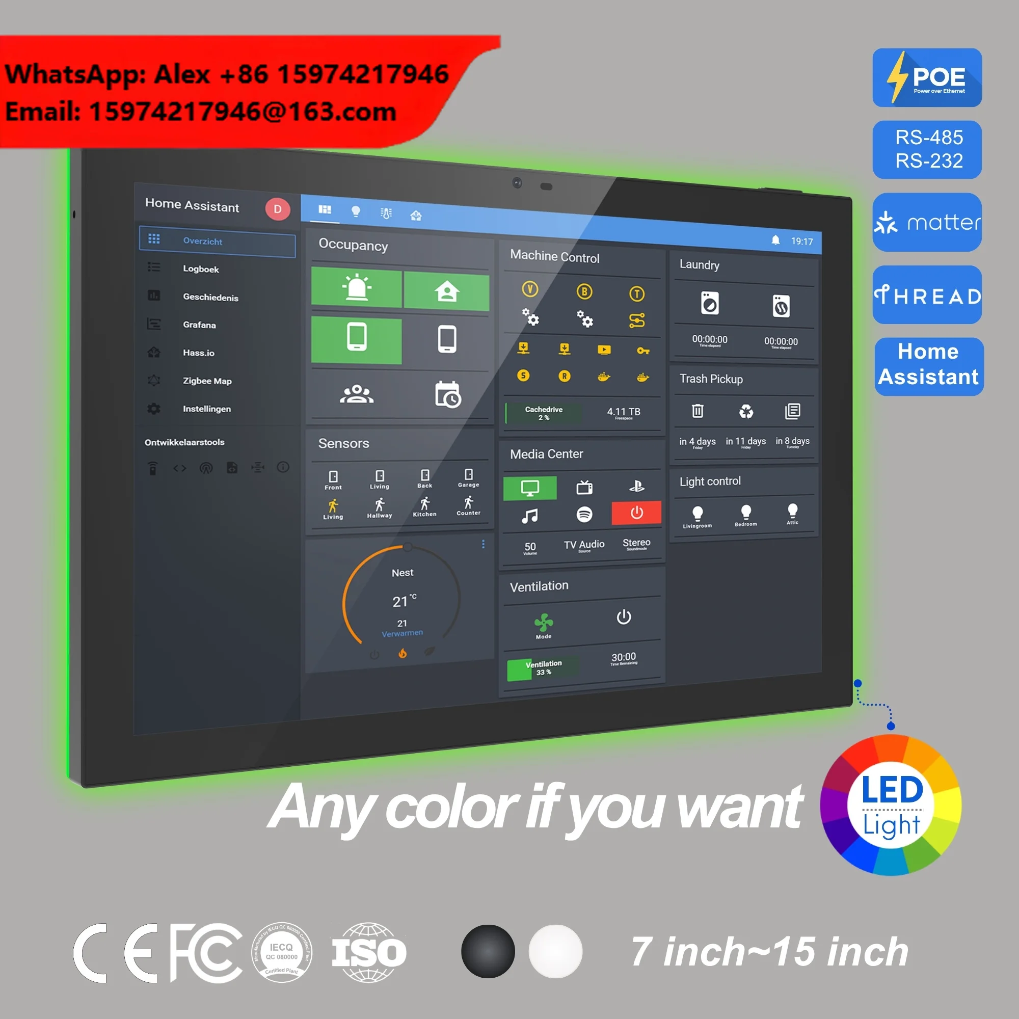 10.1 Inch Android 14 RK3576S Smart Home Panel Zigbee Matter Thread POE Wall Mount Touch Screen HMI Tablet With RS485 RJ45 Port