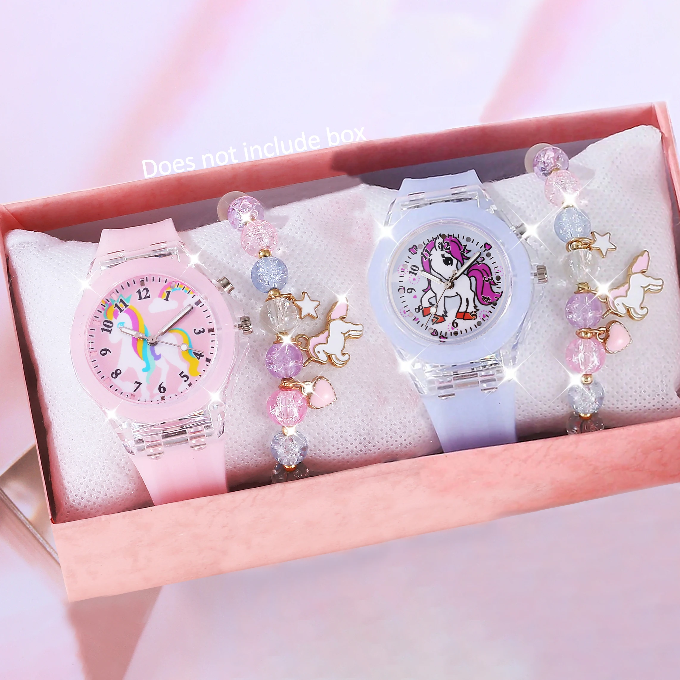 ساعة كوارتز متوهجة للأطفال، بحزام سيليكون ناعم وسوار وحيد القرن كساعة هدية للأطفال.