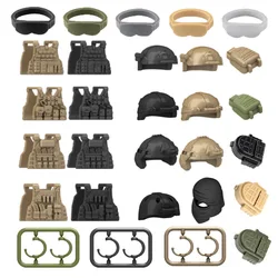 10PCS/LOT MOC WWII Military Building Blocks Soldiers Figure Vest Helmet Belt Mask Earphone Bricks Army Accessories Toys J021