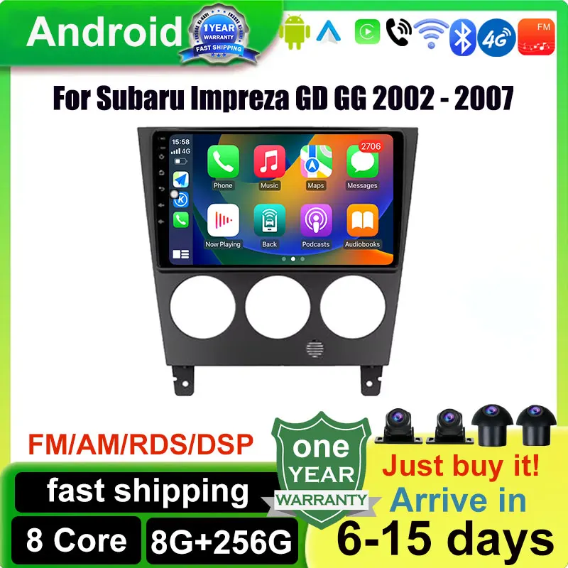 

For Subaru Impreza GD GG 2002 - 2007 4G WIFI DSP Carplay Android 14 Car Radio Multimedia Stereo Player WiFi GPS Navigation