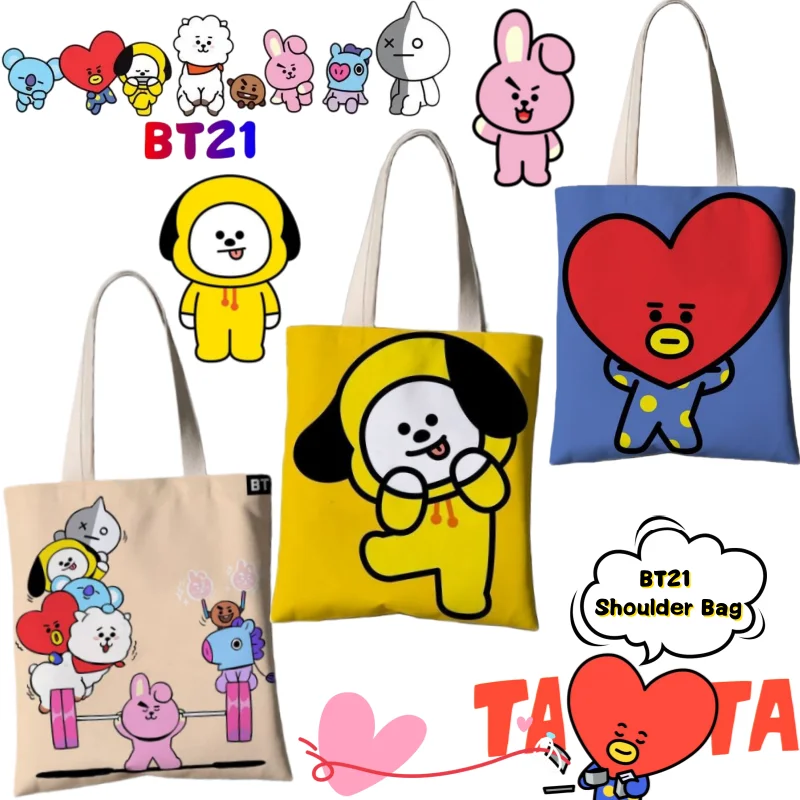 

BT21 koya Cooky Tata Shooky Shoulder Bag Creative High-Value Cartoon Printed Large Capacity Portable Wear-Resistant Canvas Bag