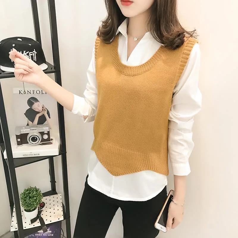 Irregular High Low Sweater Vest For Women Korean Style Fashion Sleeveless Knit Cover-Up Yellow Black Green Short Top