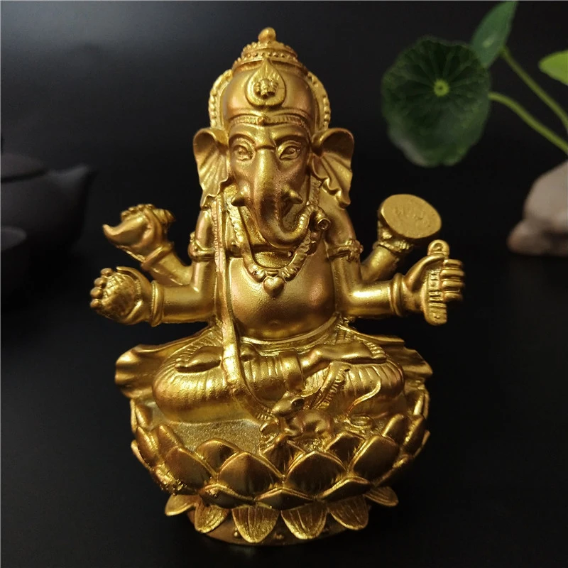 Bronzefarbene Lord Ganesha Buddha-Statue Ornamente Elefantengott-Skulptur aus Harz Figuren zur Heimdekoration Große Buddha-Statuen – Detail 8