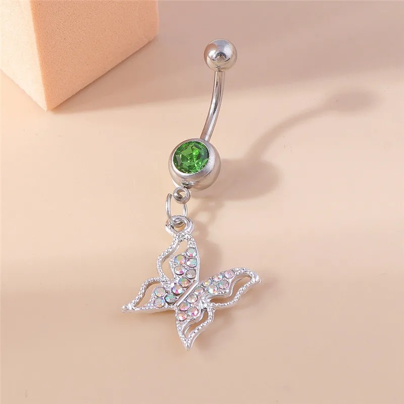 Aihua Kristall-Schmetterling-Nabelring für Damen, Piercing, Ombligo, Bauchnabelring aus Chirurgenstahl, sexy Körperschmuck – Detail 4