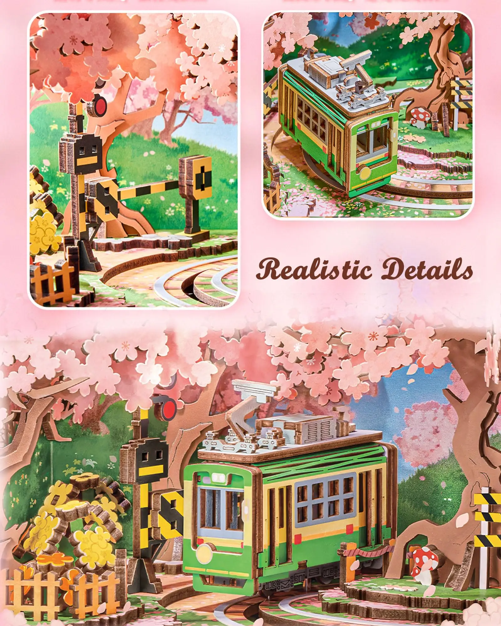 Robotime Rolife Sakura Dreamy Tour DIY caja de música rompecabezas de madera 3D con luces diseño Sakura decoración única del hogar regalo para niños