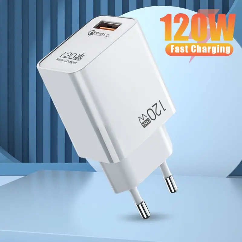 120W USB Fast Charger Quick Charge 5.0 EU/US/UK Plug Phone Charger Type-C Cable For Huawei Samsung Xiaomi QC3.0 USB Wall Charger